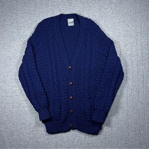 Vintage Patrick Maguire Cardigan Sweater Wool Made in Ireland Blue Mens Size L